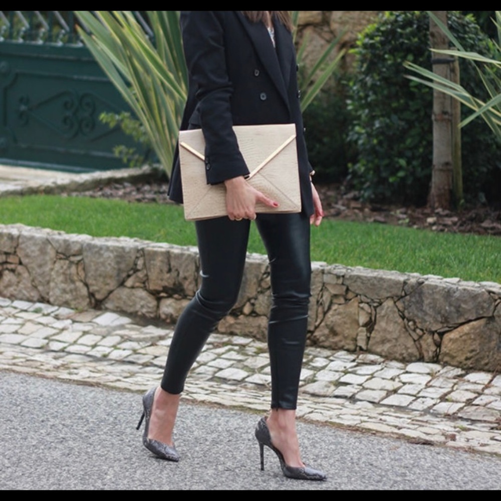 NEW $399 Zara Stretch Black 100% Sheep Leather Leggings Medium 2154/250